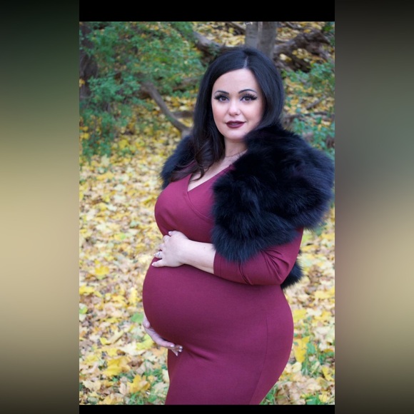 burgundy wine stretch maternity photoshoot dress XL - Picture 2 of 3